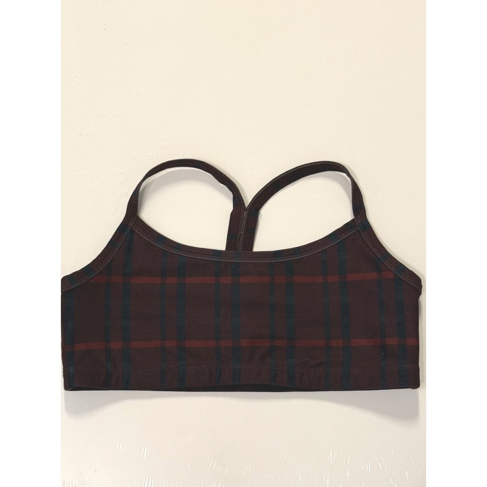 Beyond Yoga Plaid Racerback Sports Bra Burgundy Navy Blue Large Keyhole Cutout